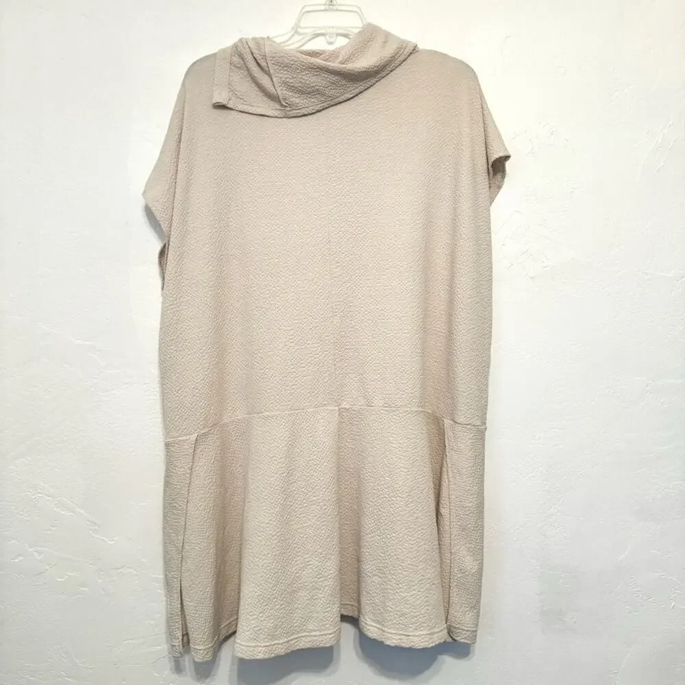 NWT Free People Beach Cowl Button Neck Gauze Oversized Cover Up Dress Beige XS/S